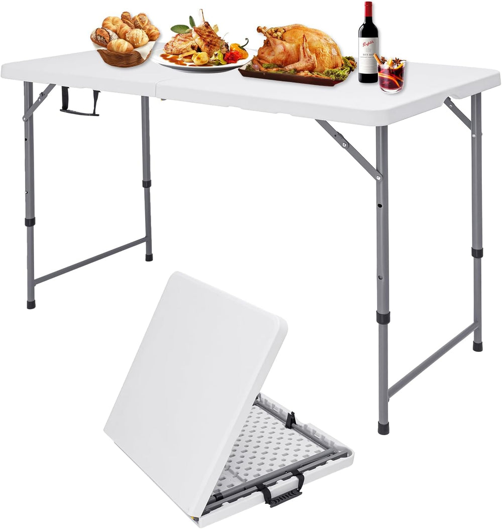 Folding Camping Table 4 Foot Adjustable Height 350lbs, 4FT Folding Picnic Car...