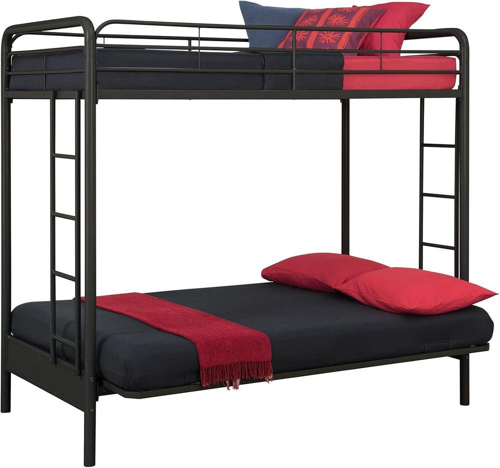 DHP Twin-Over-Futon Convertible Couch and Bed with Metal Frame, Ladder and Gu...