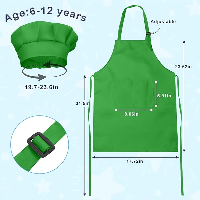 Kids Apron and Chef Hat Set, 16 Pieces Boys Girls Kids Apron - Image 2