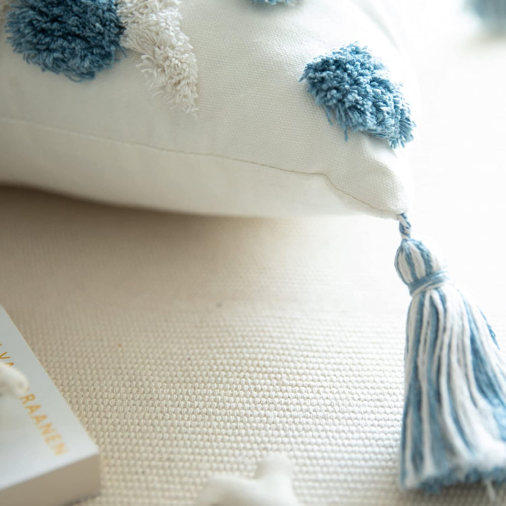 Set of 2 Cotton Woven Boho Throw Pillow Covers, Tufted Decorative Square Pill...