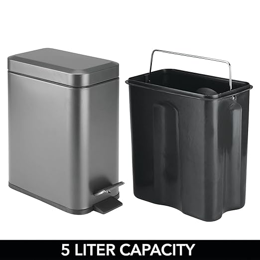 mDesign Small Modern 1.3 Gallon Rectangle Metal Lidded Step Trash Can, Compact - Image 5