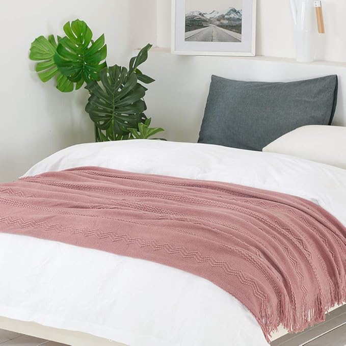 BOURINA Coral Pink Throw Blanket 50 x90 Inches Textured Solid Soft Sofa Throw - Image 4