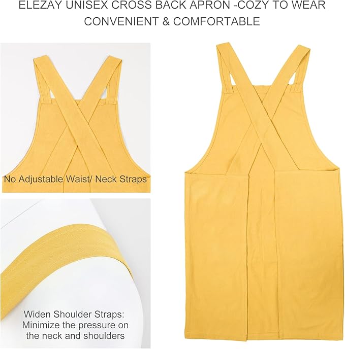 ELEZAY Aprons for Women with Pockets Plus Size Comfort Cross Back No Tie Cotton - Image 2