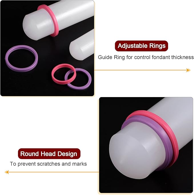 HARFINGTON Fondant Rolling Pin 12 Inch x 1.38 Inch Adjustable Guide Rings - Image 4