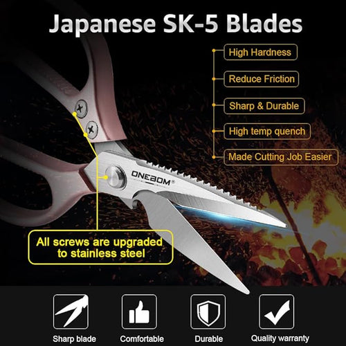 2 Pack ONEBOM Kitchen Shears, Kitchen Scissors Heavy Duty Serrated Blade - Image 2