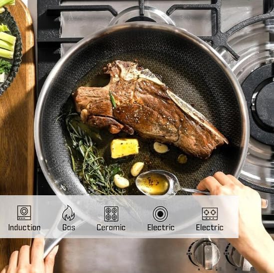 Toutrop Hybrid Stainless Steel Cookware Set-6QT Sauté Pan - Image 3