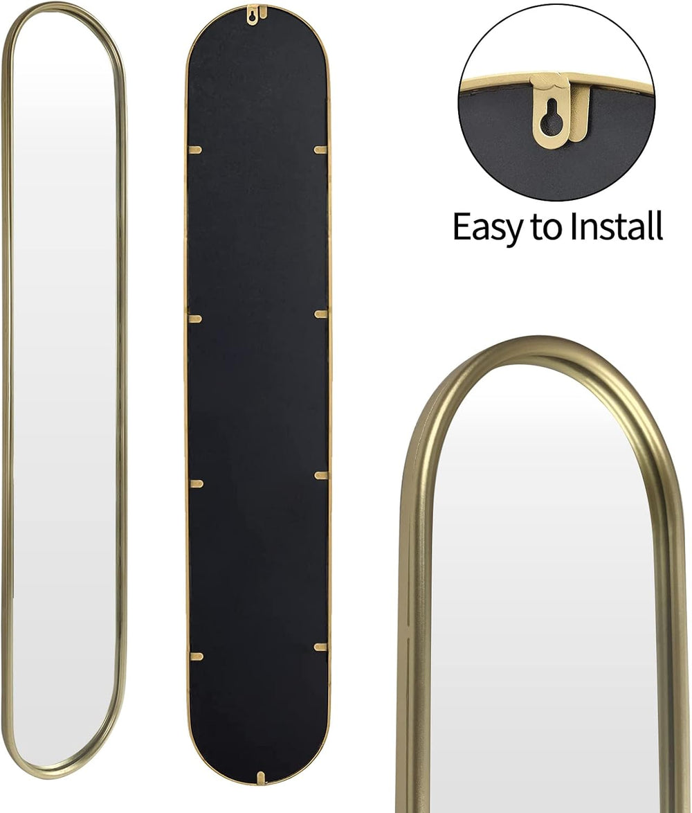 Gold Full Length Oval Mirror,Narrow Capsule Long Mirrors with Metal Frame for...