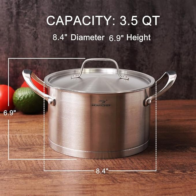 HOMICHEF 3.5QT Silver Nickel Free Stainless Steel Stockpot - Image 3