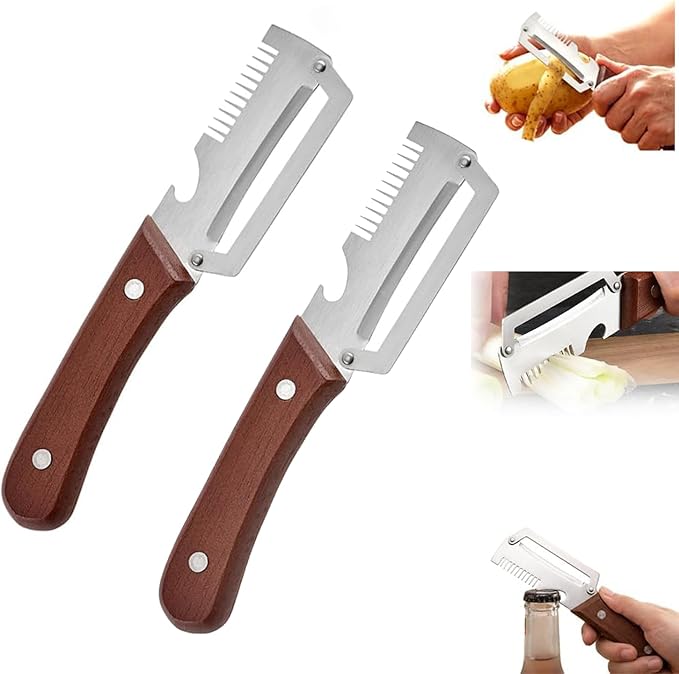 Premium Vegetable Peeler with Wooden Handle and Bottle Opener, 2-In-1 Stainless by RuiGou-GuoLong