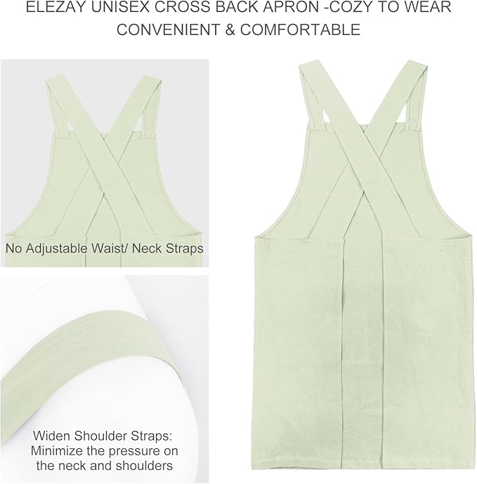 ELEZAY Aprons for Women with Pockets Plus Size Comfort Cross Back No Tie Cotton - Image 2