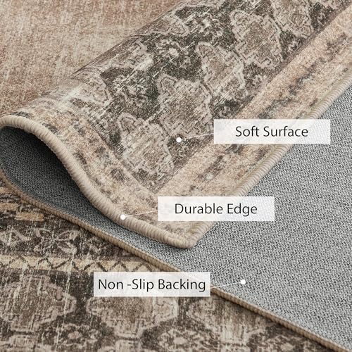 NICETOWN 8x10 Ultra-Thin Brown Oriental Rug for Bedroom, Tumble Washable Area...