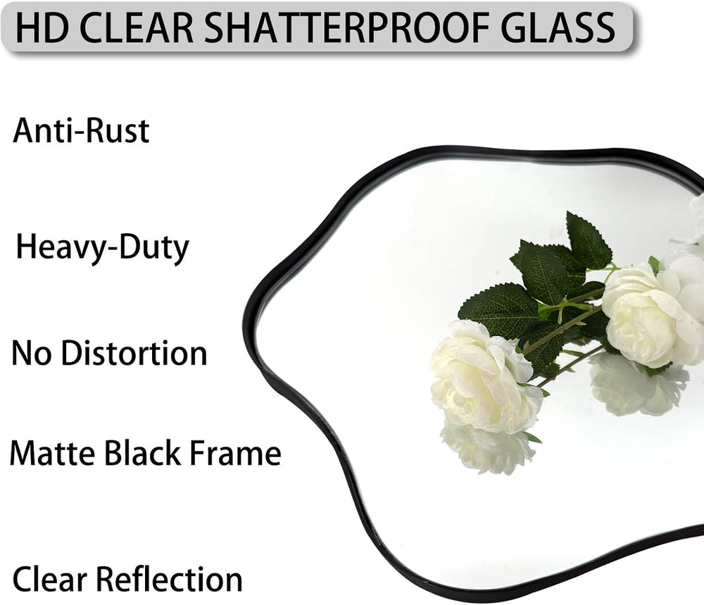 Scalloped Irregular Mirror, 16" Asymmetrical Art Deco Wall Mirror with B...