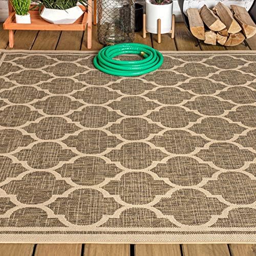 JONATHAN Y Moroccan Trellis Indoor Outdoor Area Rug 5X8 Brown/Beige, Trebol T...