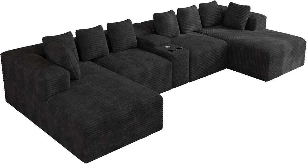 ONEMMLION 143" Oversized Cloud Sectional Couch for Living Room, Black