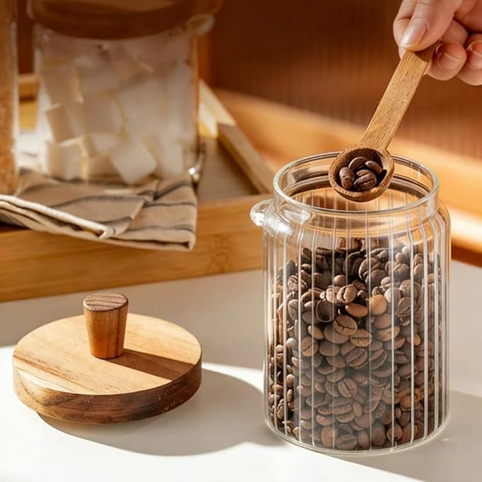 ANSQU Glass Jar with Wooden Lid & Spoon, 20.3oz Food Storage Containers Coffee - Image 3
