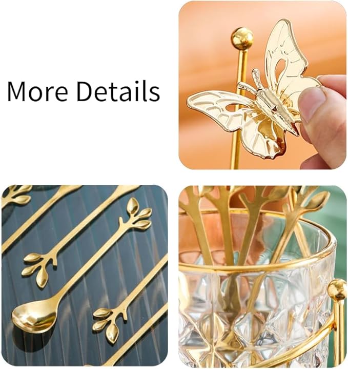 6PCS Coffee Spoons Set with Glass Holder, Small Stainless Steel Gold Tea Spoon - Image 5