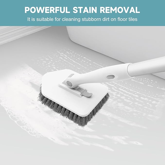 nacena Shower Scrubber with Long Handle, 3 in 1 Tile Tub Scrubber Brush with 3 - Image 5