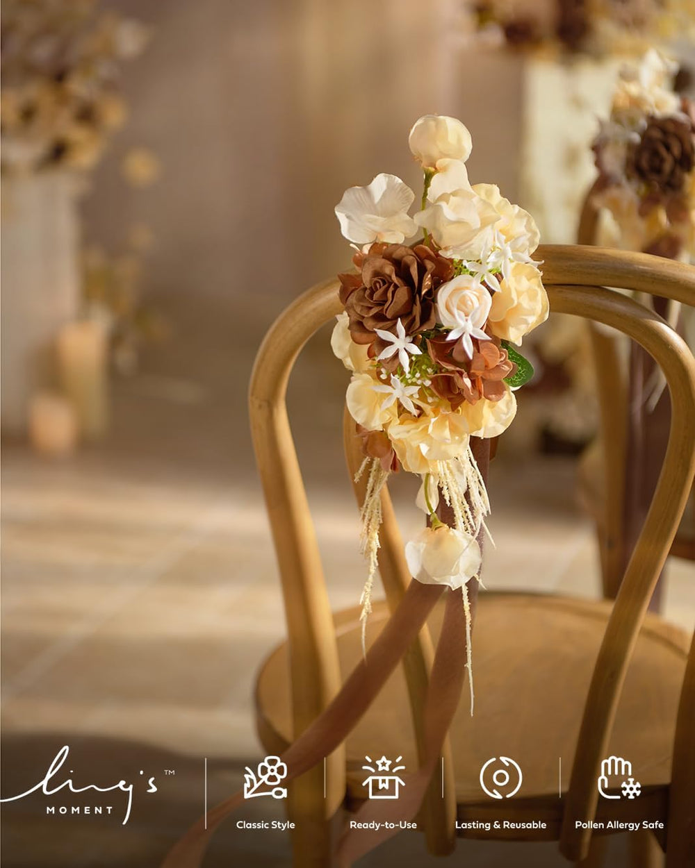 Ling's moment Artificial Flowers Fake Roses Faux Gardenia Foam Brown Beige
