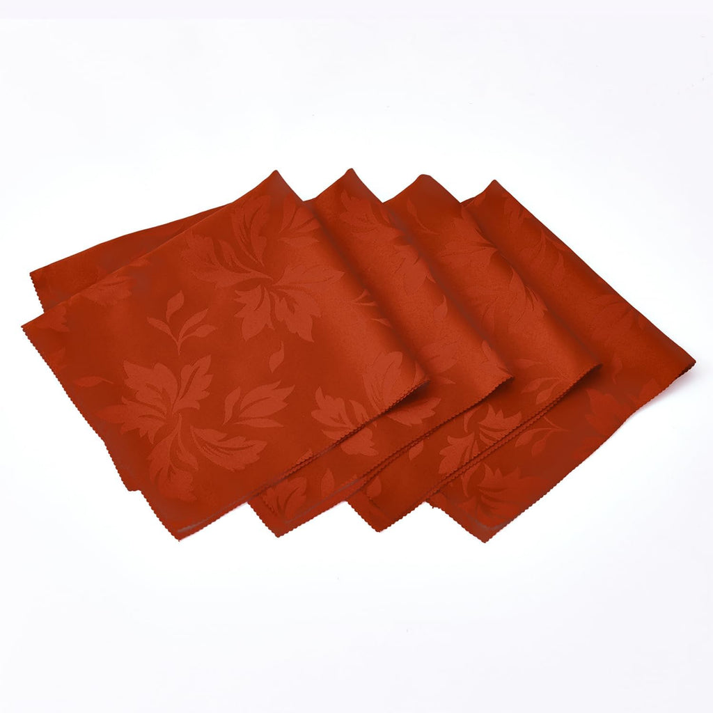 Romanstile Fall Jacquard Dinner Napkins, Thanksgiving Table Decor | Waterproof Damask Floral Cloth Napkins for Dinner & Parties, 20x20 Inch, Set of 4, Burnt Orange