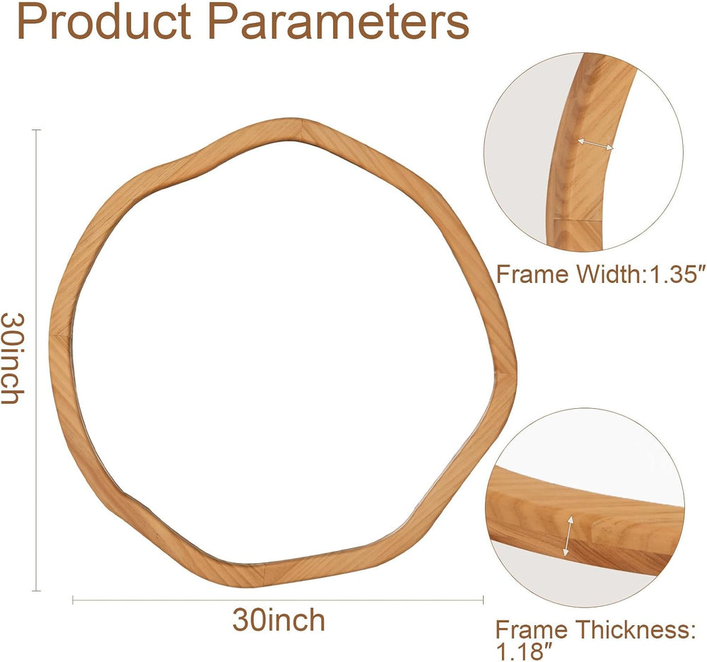ULIKE Irregular Round Wood Mirror 30 Inch, Natural Wall Mirror