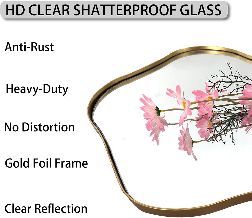 Scalloped Irregular Mirror, 16" Asymmetrical Art Deco Wall Mirror with G...