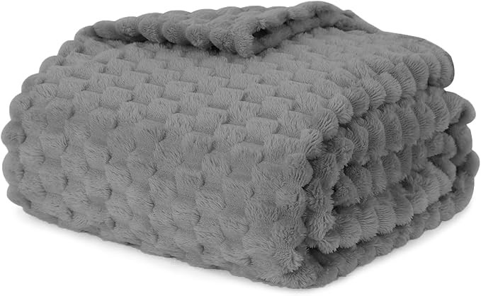Puncuntex Grey Throw Blanket 90"×90" inches Fuzzy 3D Jacquard Decorative - Image 2