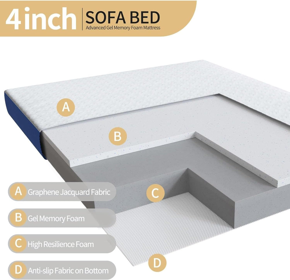 White Blue 4 Inch Queen Sofa Mattress, 72×58 Sofa Bed Mattress Replacement