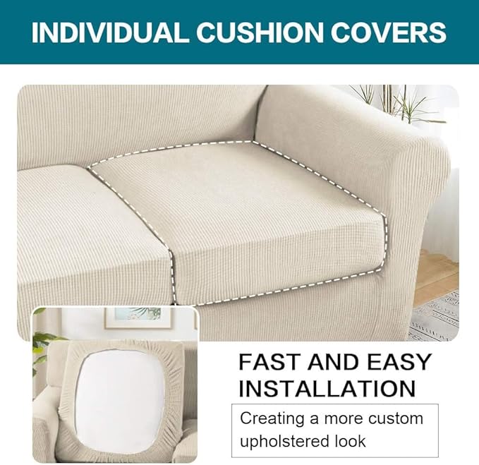Turquoize 3 Piece Sofa Covers for 2 Cushion Couch Sofa Slipcover Soft Couch - Image 5