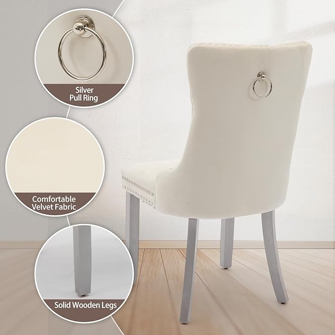 Velvet Dining Chairs Set of 4, High-end Tufted Upholstered Dining Chair with ...