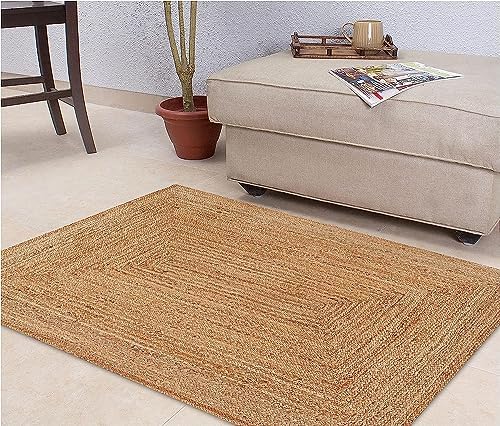 KEMA Jute Braided Hand Woven Area Rug - 6x9 Feet, Natural