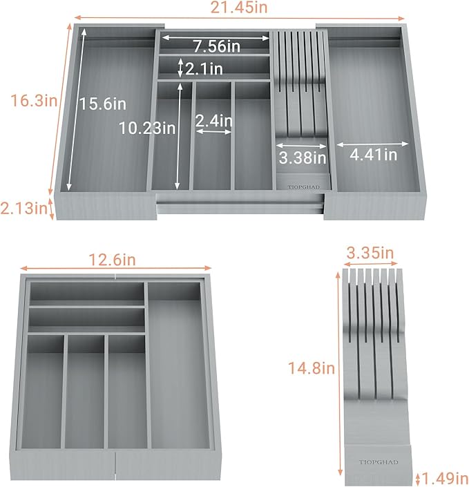 TIOPGHAD Bamboo-Silverware-Drawer-Organizer-Kitchen, Expandable Utensil Holder - Image 2