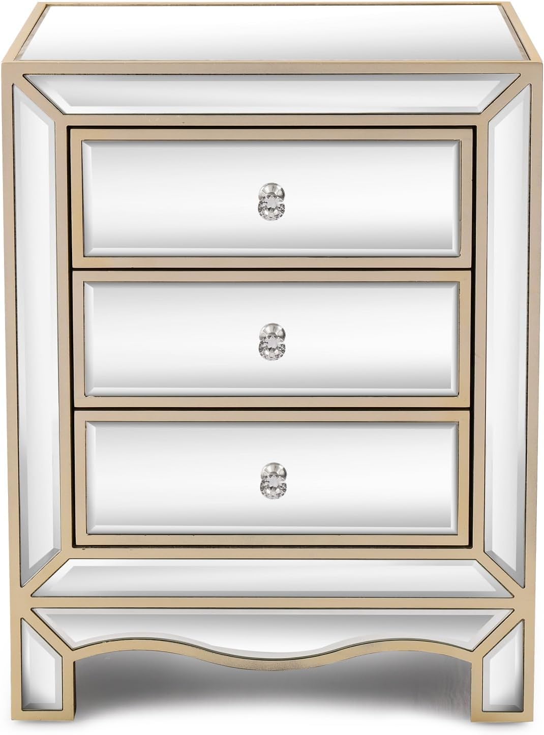 elegant mirrored nightstand gold edge silver end table, main product view