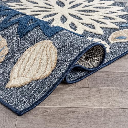 Rugshop Coastal High-Low Textured Floral Indoor Outdoor Rug Navy 5' x 7'