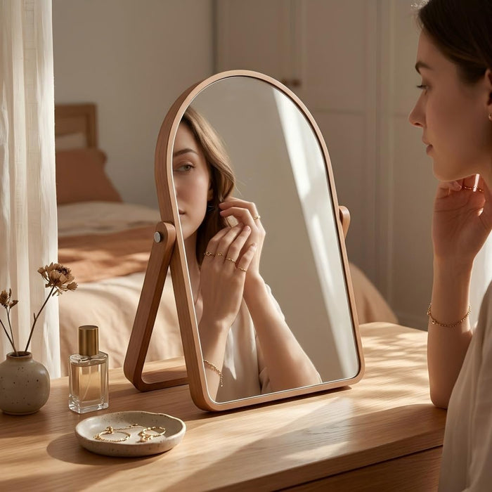 Arched Desk Mirrors with Stand- Wood Table Makeup Mirrors