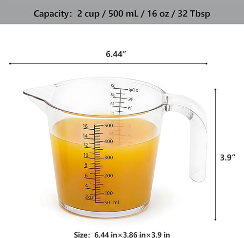 2 Cup Measuring Cup, Laser-Etched oz/cup/mL/Tbsp, Plastic Measuring Cup - Image 2