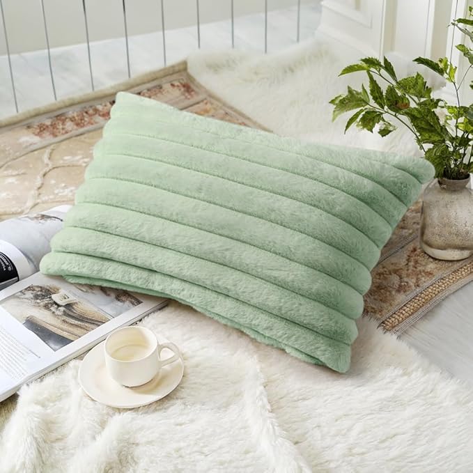 decorUhome Summer Cozy Faux Fur Throw Pillow Covers 12x20 Set of 2 Decorative - Image 4