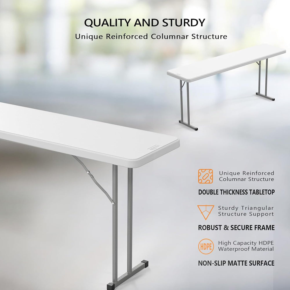 VINGLI 6 FT Narrow Folding Table,Premium Quality HDPE Material and Sturdy Met...