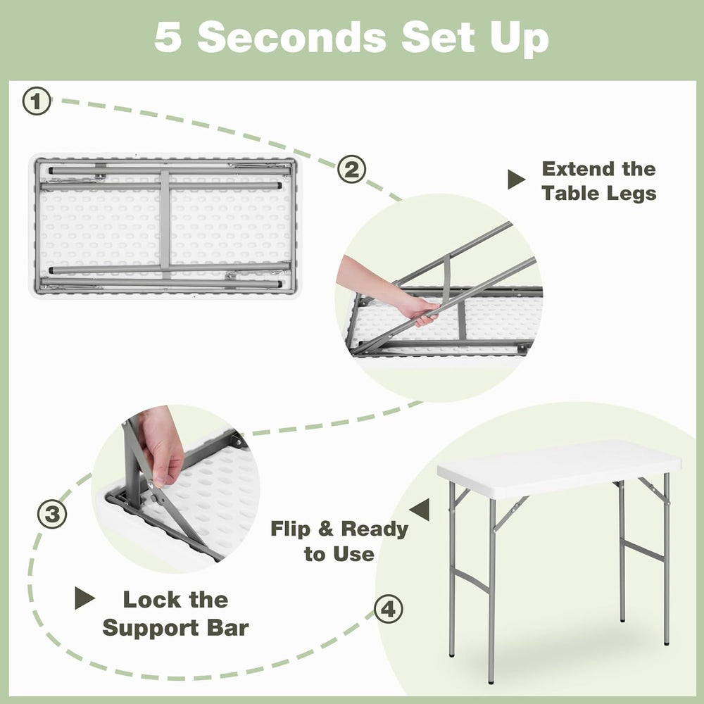 2.7ft Rectangular Folding Table for All-Occasion, Foldable Table with HDPE Ta...