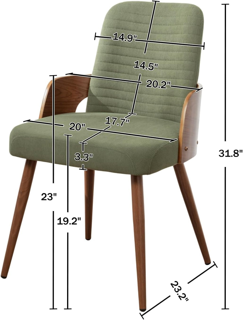 Dining Room Chairs,Mid Century Modern Kitchen Chairs,Green Corduroy Fabric Up...