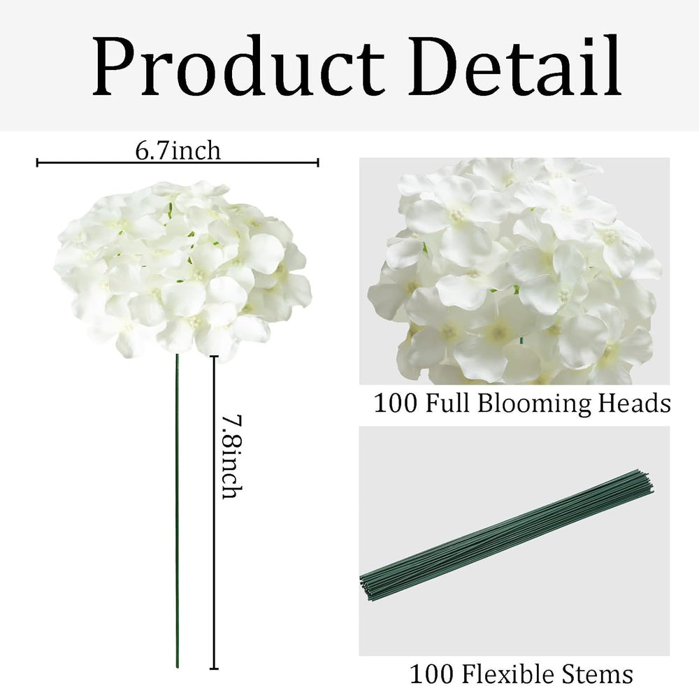 100 Pcs Faux White Hydrangea Artificial Flowers Bulk Fake Flowers
