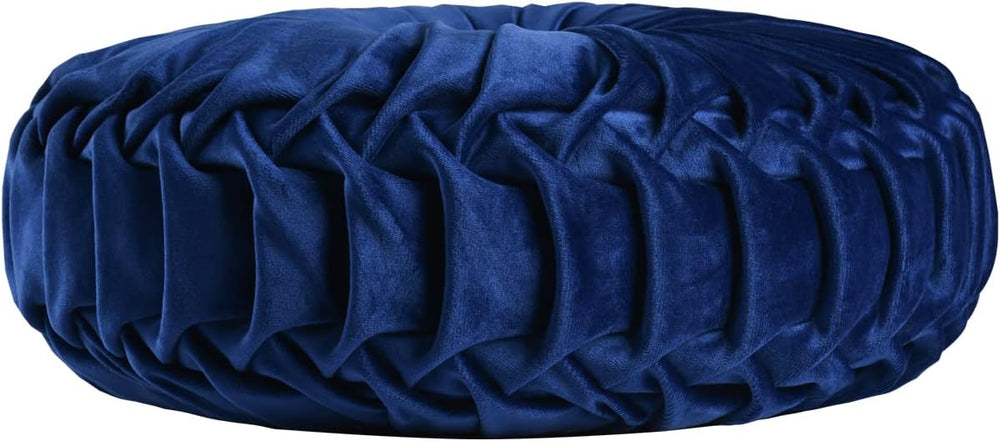 HIG Set of 2 Navy Velvet Decorative Round Pleated Throw Pillows