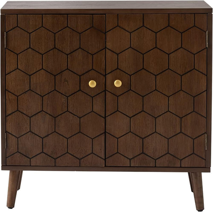HOMPUS 3 Pieces Sideboard Buffet Cabinet, 32" Accent Cabinet with Doors & Shelves, Storage Cabinet with Honeycomb Pattern Doors, Modern Console Table for Kitchen, Living Room, Easy Assemble,Walnut