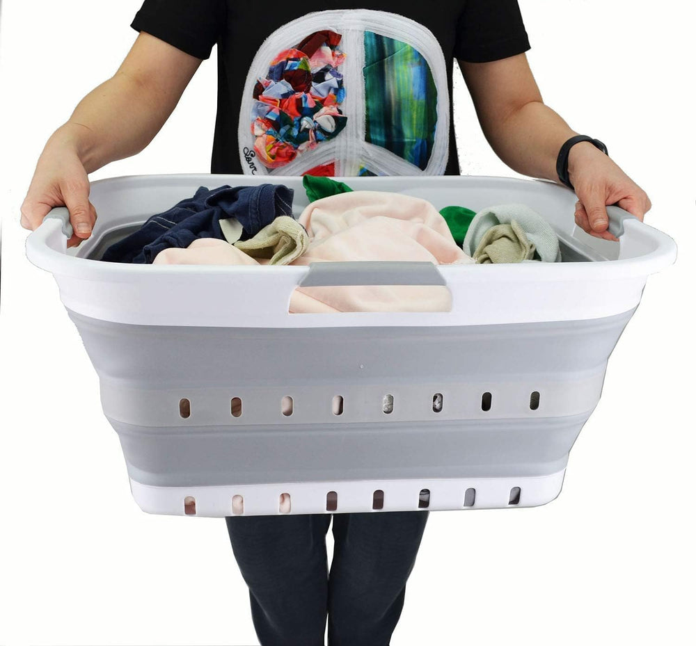 SAMMART 42L (11 gallon) Collapsible Plastic Laundry Basket - Foldable Pop Up ...