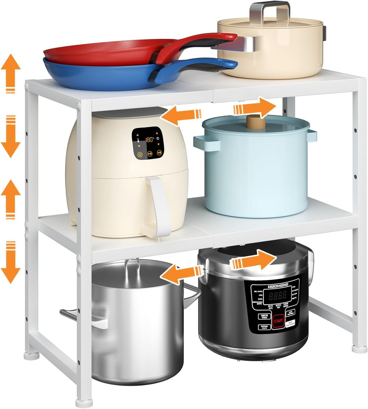 2-Tier Expandable Kitchen Storage Shelf, 150LBS Heavy Duty Metal Shelving Units