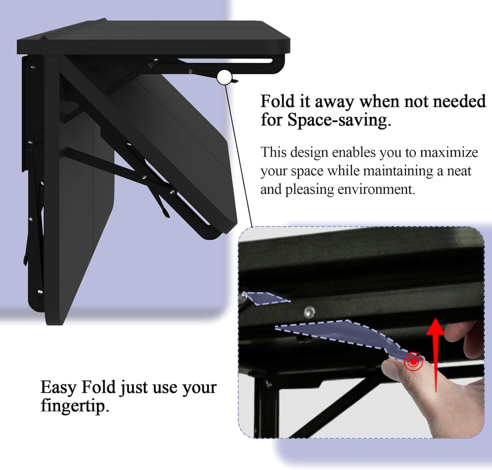 TEAMIX Wall Mounted Folding Table, Black Floating Desk for Small Spaces, Drop...