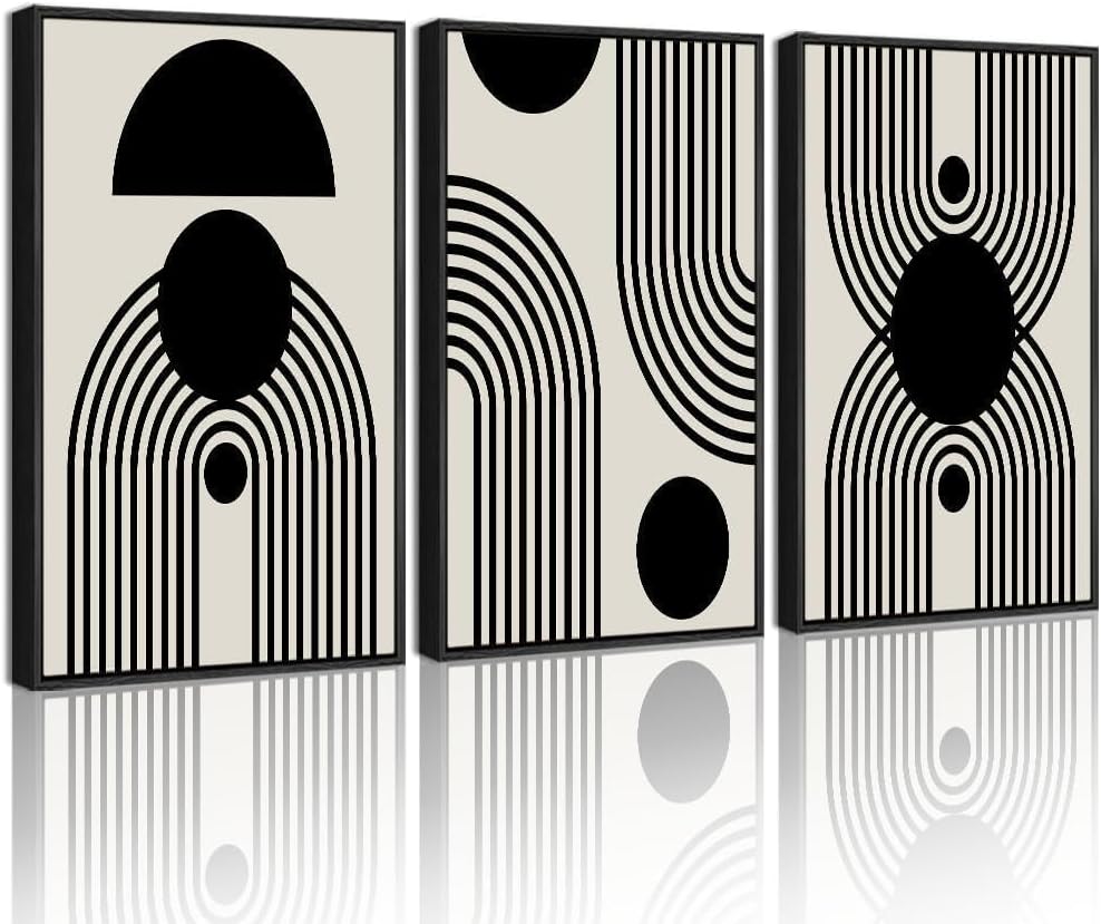 Drsoum Black and White Abstract Framed Wall Art Decor Duotone Minimal Dark Br...