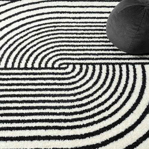 Abani Nuevo Collection Area Rug - Mid-Century Black and White Arch Knot Desig...