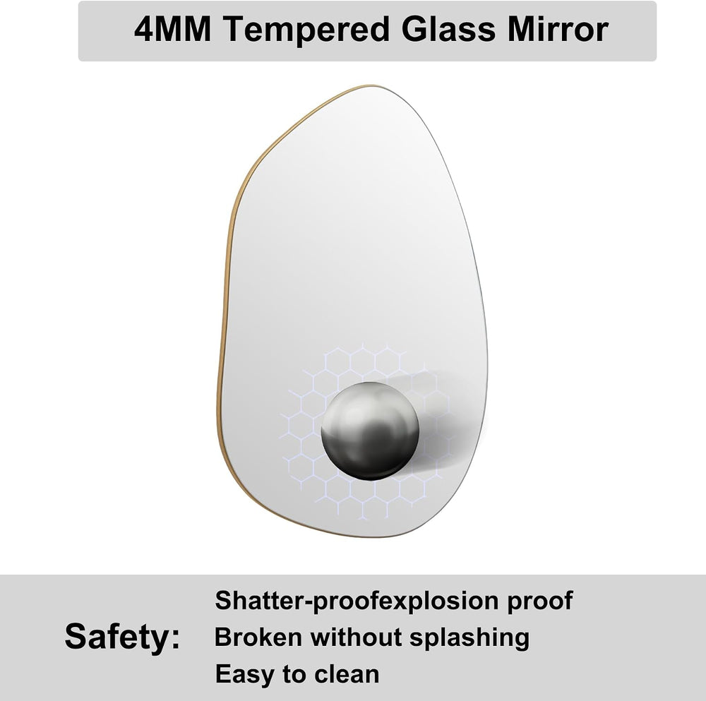 Irregular Asymmetrical Wall Mirror, 28x20 Inch Gold Bathroom Mirror
