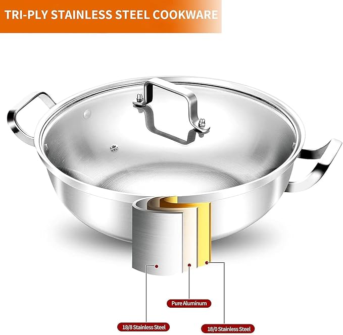 Delarlo Tri-Ply Stainless Steel Hot Pot 14 inch Everyday pan - Image 2