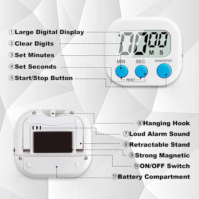 Digital Kitchen Timer, Magnetic Countdown Minute Simple Timer - Image 4